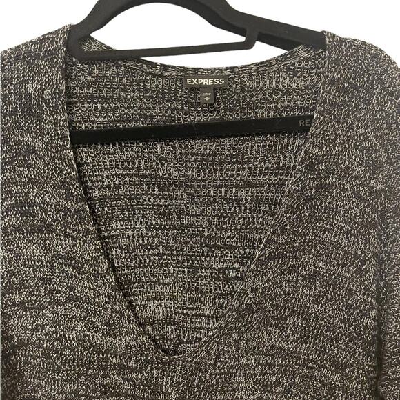 Express Gray and Black Low Cut V Neck Knit Sweater - Size Medium - Picture 3 of 5